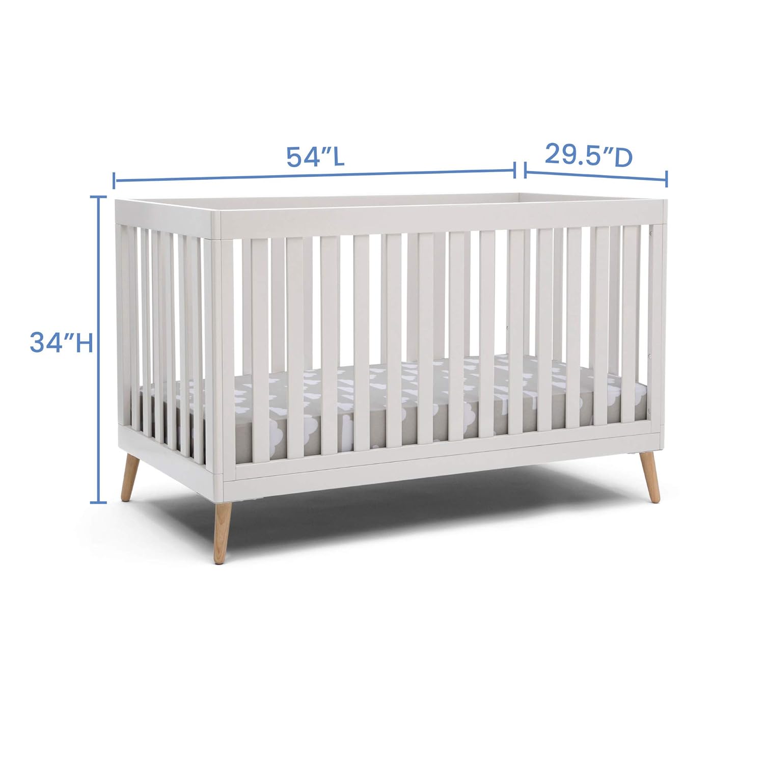 Children 4-in-1 Convertible Baby Crib, Bianca White with Natural Legs