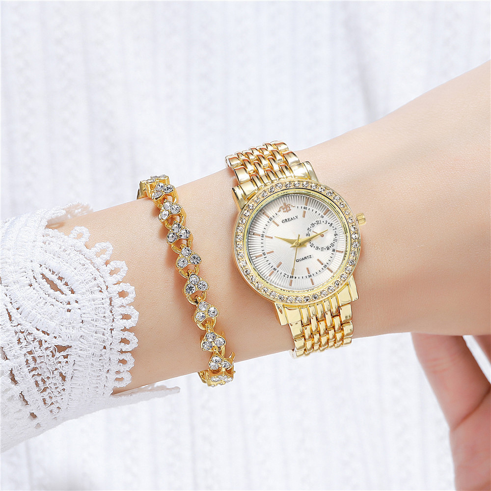 Mode Luxe dame Gouden Quartz Horloge Diamanten Damesarmband Casual Zakelijke Klok Jurken Horloges
