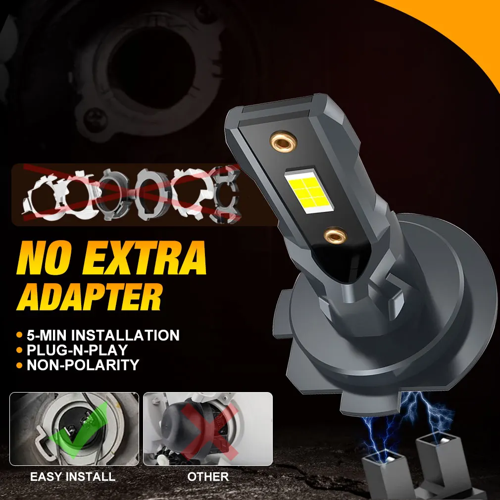 Mini Canbus H7 LED lâmpada do farol do carro, farol automático, luz Turbo, CSP 3570, 6500K, 12V, 110W, 2pcs, 22000LM