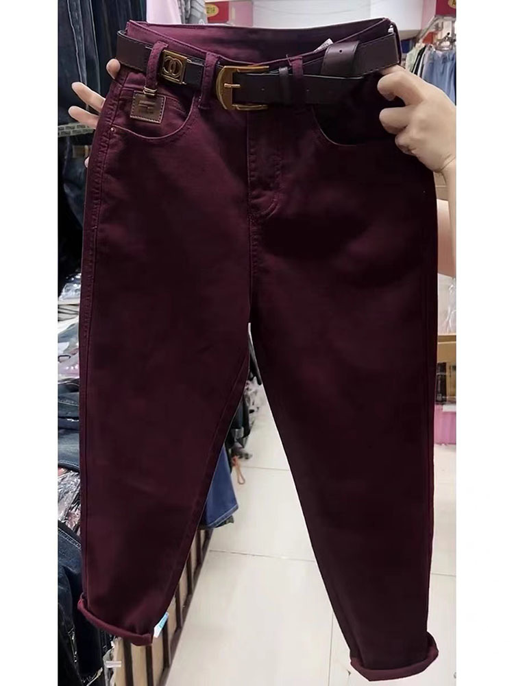ハイウエストキャンディーカラーの女性のジーンズソリッドストレートデニムパンツ 2024 新ファッション女性ワイドレッグパンツ