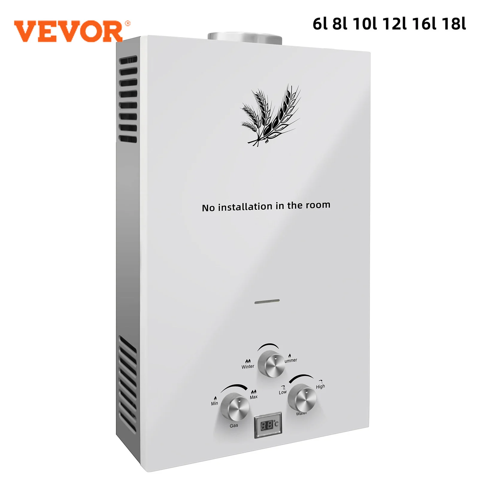 VEVOR-Chauffe-eau au Gaz de Pétrole Liquéfié, Propane Butane, Blanc, 6/8/10/12/16/18L