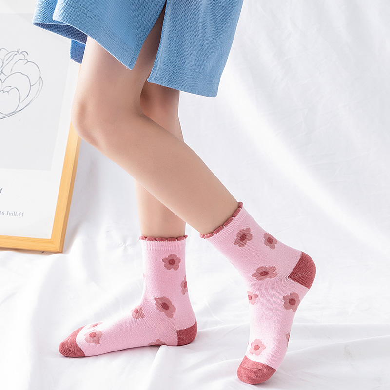 5 pares de calcetines de punto de flores rosas cálidos para NIÑOS Calcetines para niñas calcetines de dibujos bonitos para niños
