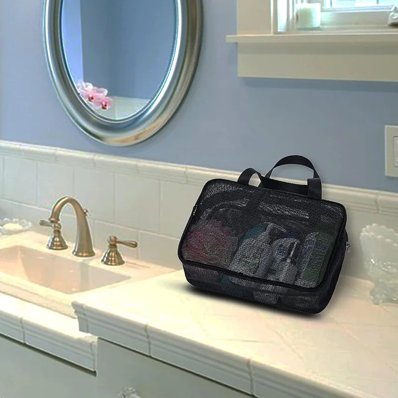 Borsa tote per doccia in rete Borsa per cosmetici Borsa per doccia multifunzionale Organizzatore da toilette portatile di grande capacità