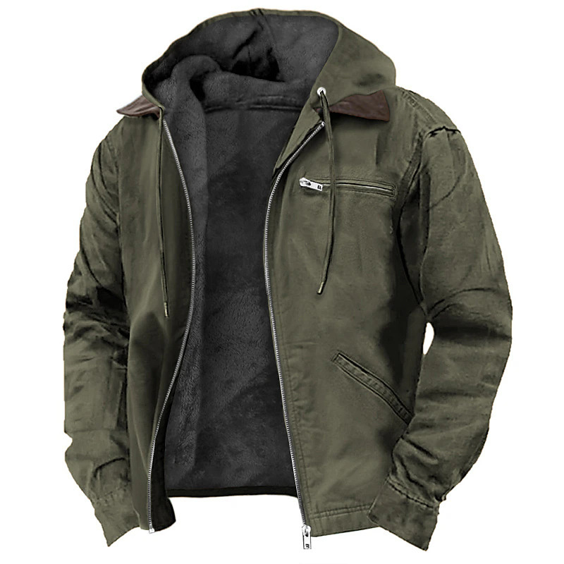 Otoño Invierno de los hombres Casual con capucha cremallera sólido forro polar chaquetas cálidas masculino Multi bolsillos al aire libre sudaderas con capucha abrigos prendas de vestir exteriores