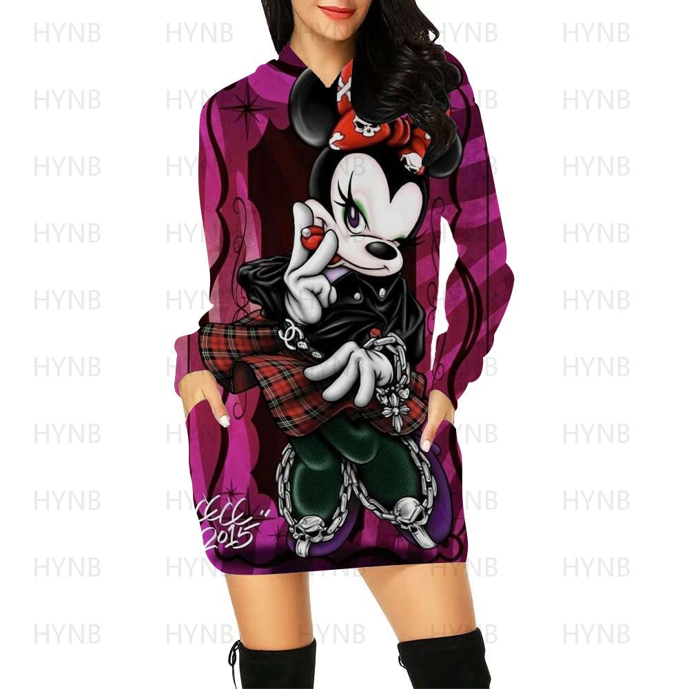 Pulloverkleid, elegante Kleider für Damen, lange Ärmel, luxuriöser Party-Hoodie, Disney Kawaii Mickey Damen 2024, Mini Minnie Mouse Y2k