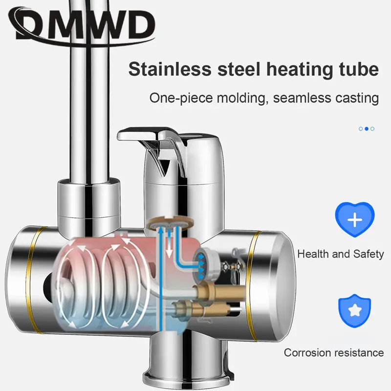 DMWD ทันที Tankless เครื่องทําน้ําอุ่นไฟฟ้าก๊อกน้ําห้องครัวความร้อนทันที Tap เครื่องทําน้ําอุ่นพร้อมจอแสดงผลอุณหภูมิ LED EU