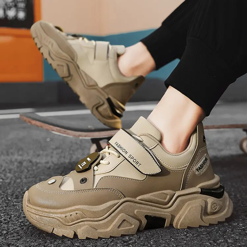 Sepatu olahraga pria, sepatu ayah serbaguna musim gugur dan musim dingin bertekstur kasual modis trendi nyaman Non-slip