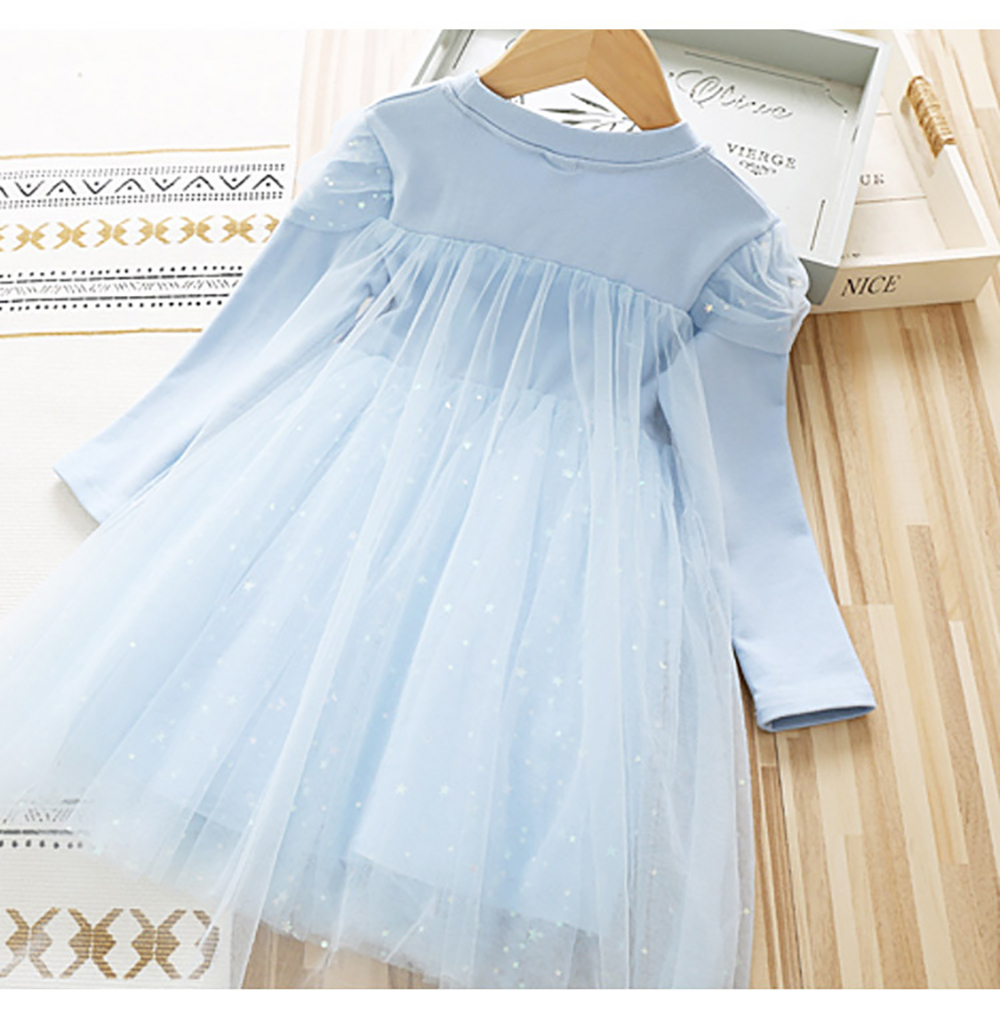 Cartoon Anime Princess Elsa Abito soffice a maniche lunghe Frozen Princess Costume da ragazza Regalo di compleanno Abbigliamento da festa per bambini