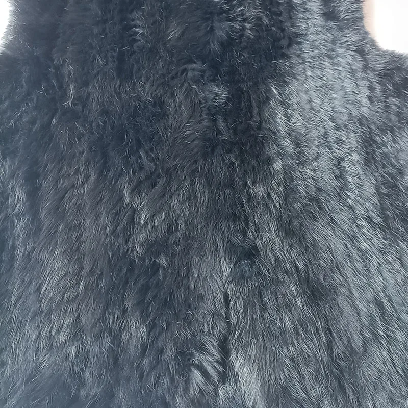 2023 Winter schwarz gestrickt echte Kaninchen fell Weste Frauen dicke Mode ärmellose warme echte Kaninchen fell Weste