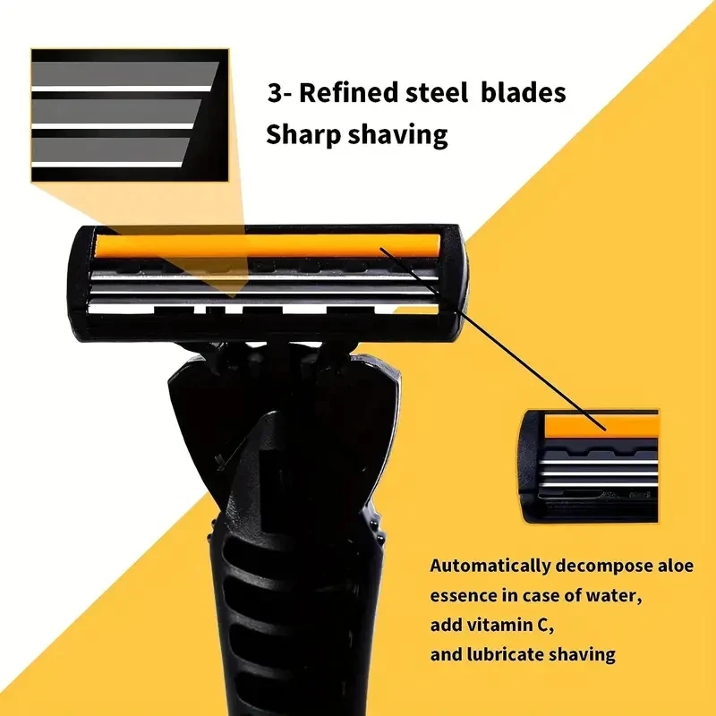 Maquinilla de afeitar para hombre con hoja de acero inoxidable de 3 capas, lavable para viajes, para el hogar, afeitadora Manual, para el cuidado diario de la cara