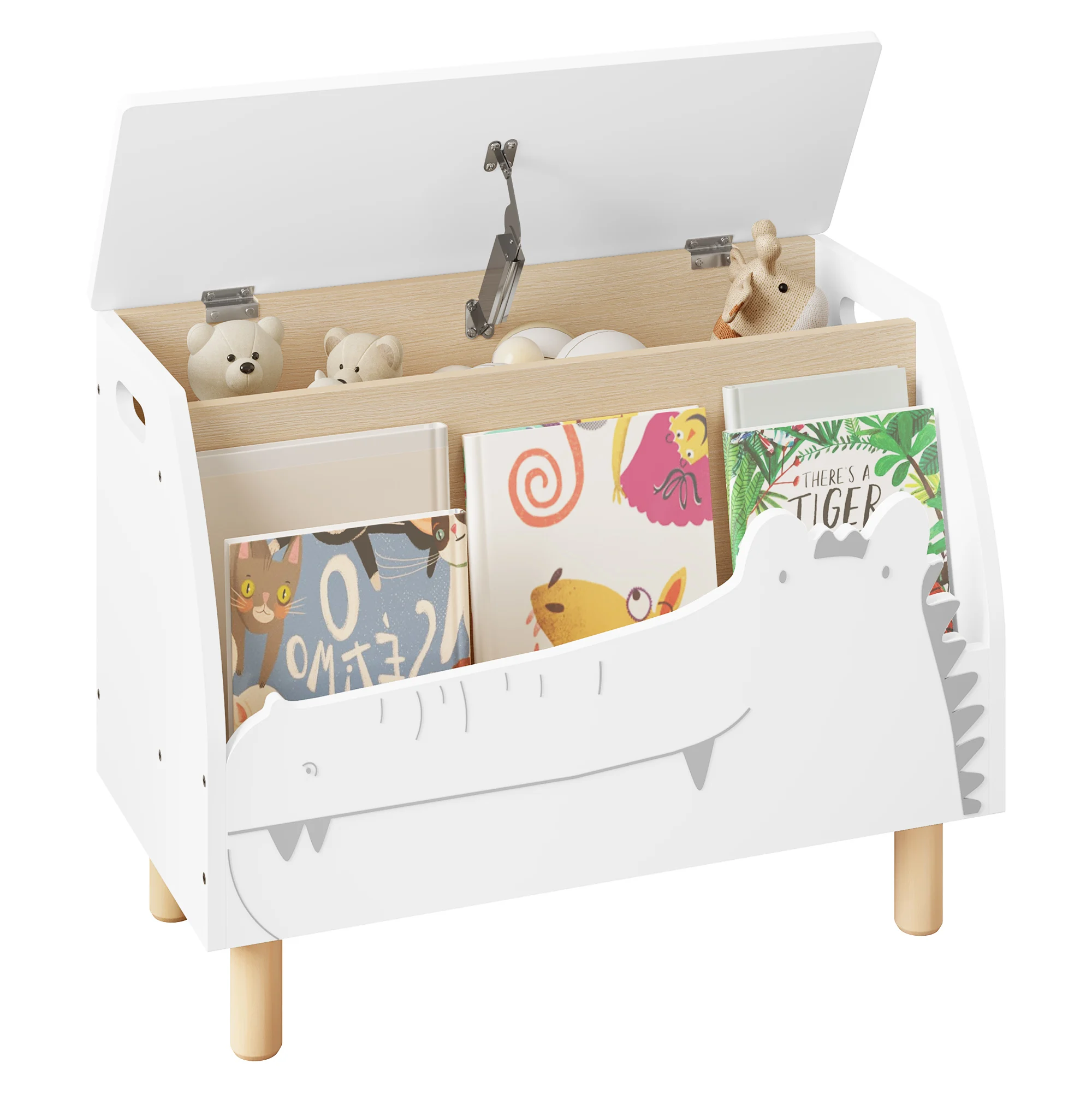 WOLTU Libreria per bambini Scaffale per bambini Cassapanca con coperchio Scatola dei giocattoli per bambini per esposizione di riviste da lettura per la scuola materna