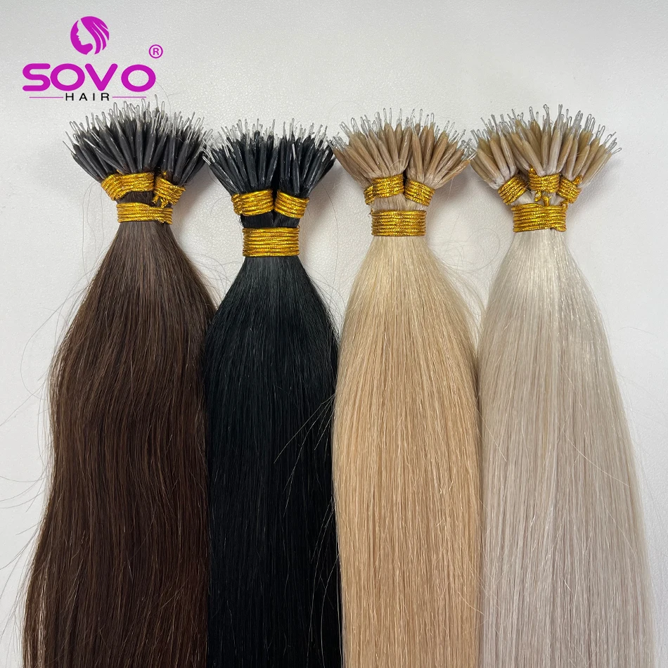100 strands Nano แหวน Micro Links ต่อผมมนุษย์สีบลอนด์ธรรมชาติ Micro Bead Loop Pre Bonded Remy ผมตรงยุโรป