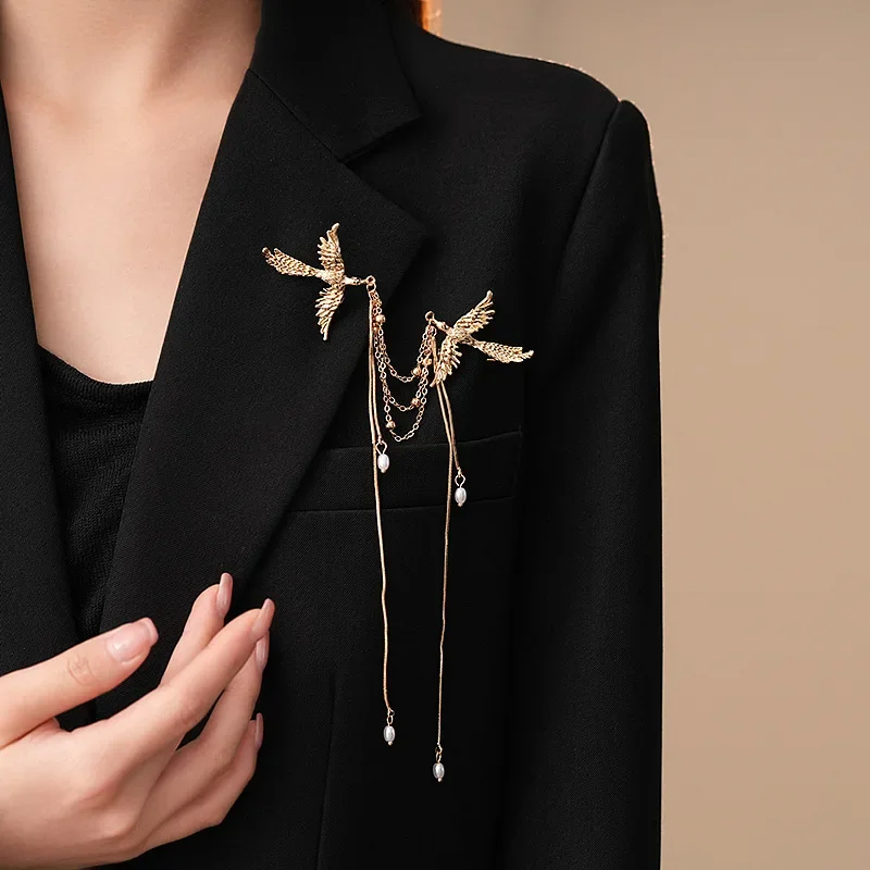 Broche de Fénix de fuego, alfileres delicados con flecos largos para mujeres y hombres, ramillete de animales y pájaros, bolsas para ropa, accesorios para fiestas
