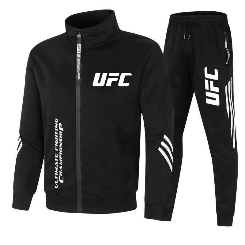 Conjunto de sudadera con capucha y pantalones deportivos con cordón para hombre, traje de ocio al aire libre para correr, estampado UFC, primavera y otoño