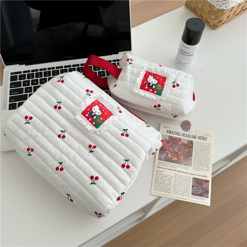 Kawaii Cartoon Hellokitty Make-up Tas Set Schattig Meisje Reizen Grote Capaciteit 3-delige Opbergtas Handtas Mode Geschenken