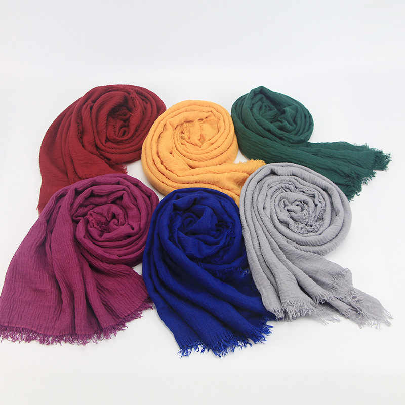 Ramadan algodão crinkle bandana véu cachecóis feminino cor sólida cabeça envolve lenços longos turbante bandana moda muçulmana lenço