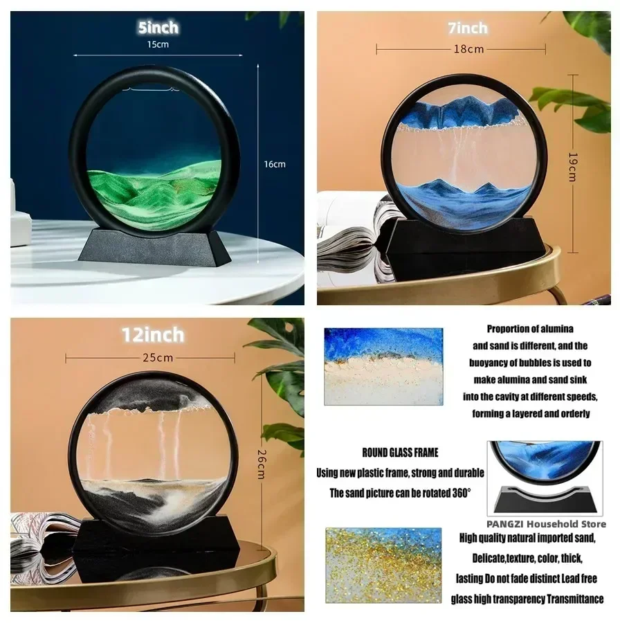 3D Moving Sand Art Picture, Vidro Redondo, Sandscape Do Mar Profundo, Ampulheta, Artesanato Fluindo, Pintura Em Areia, Escritório, Decoração De Casa, Presente