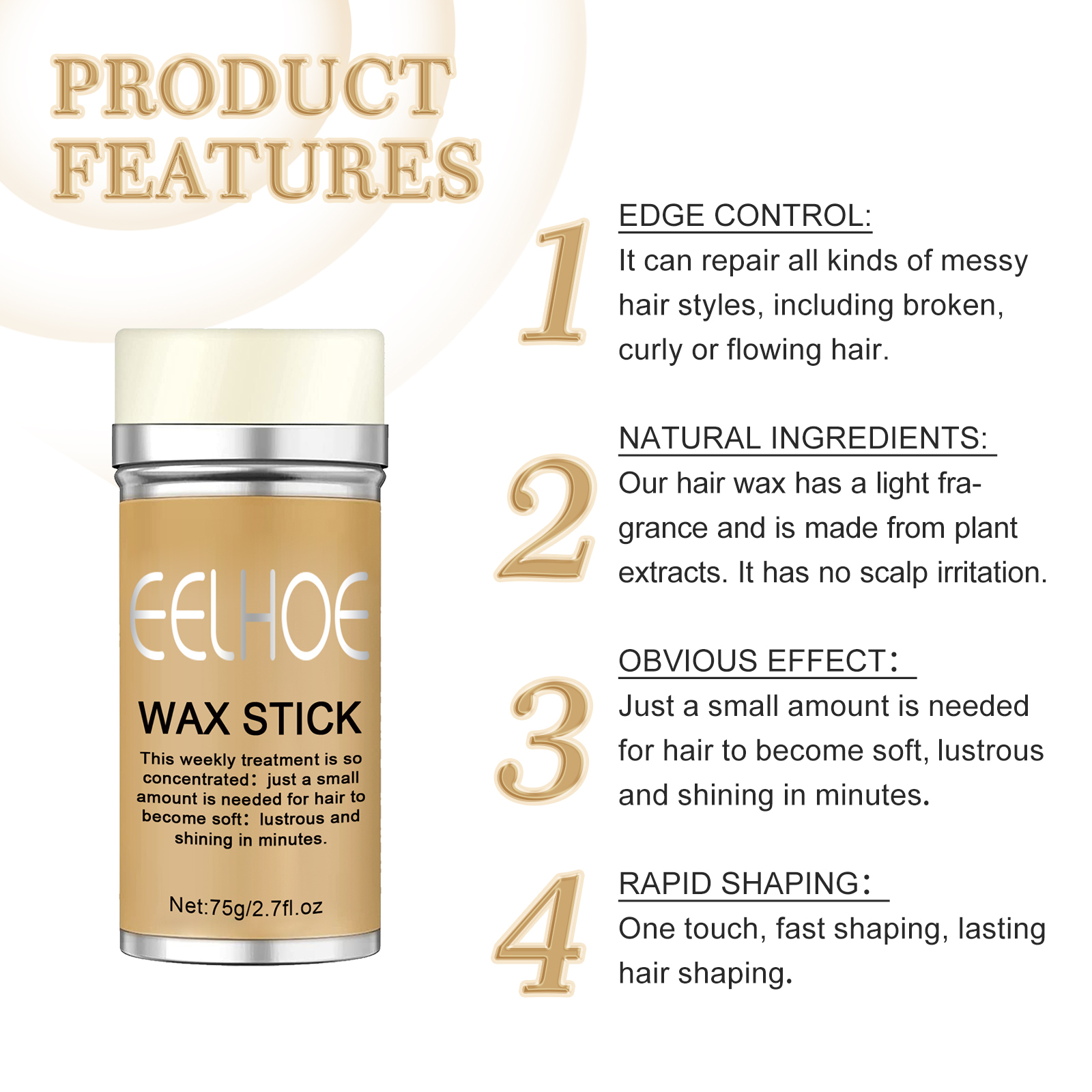 Barra de cera para el cabello, Gel de estilismo para peluca, Frizz, barra de cera fija, crema de Gel, Control de bordes, pomada moldeadora de cabello, artefacto para cabello roto, 75g