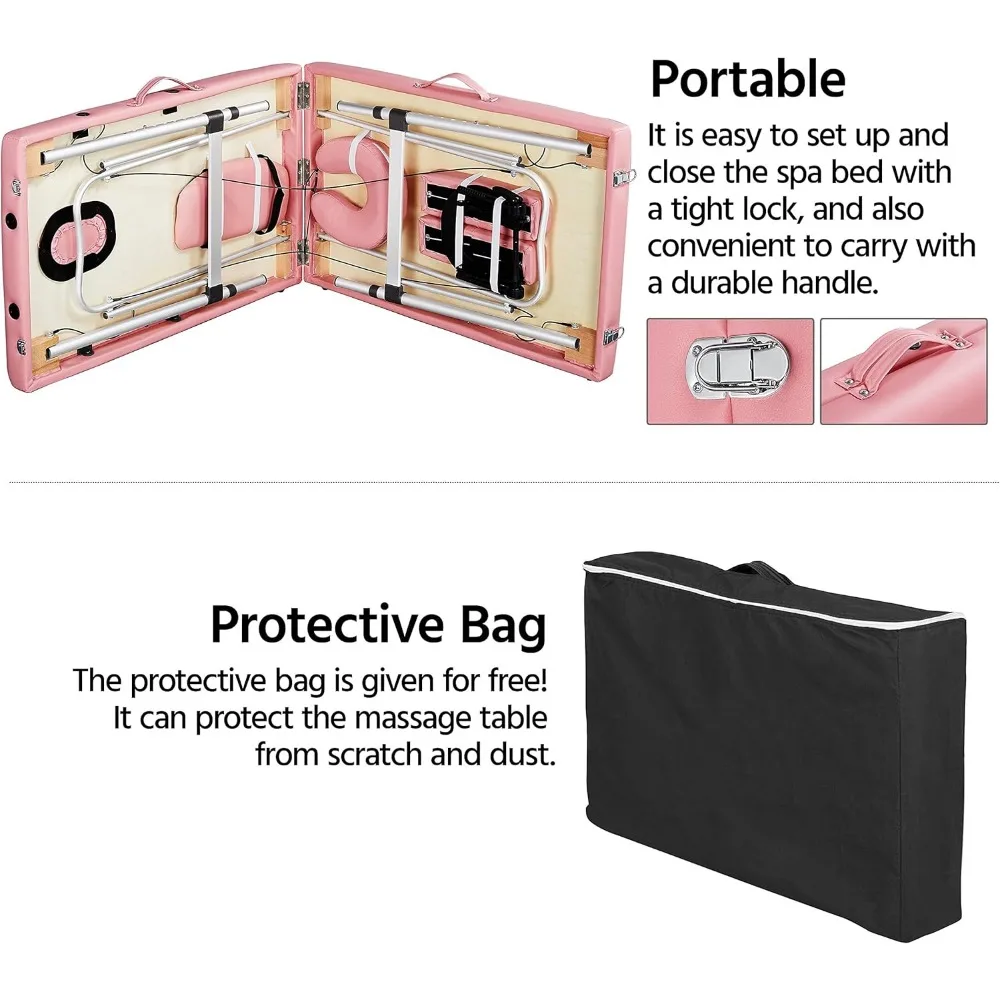 Massage Tables Portable Spa Bed Aluminum Facial Tattoo Bed Lash Bed for Eyelash Extensions Pink