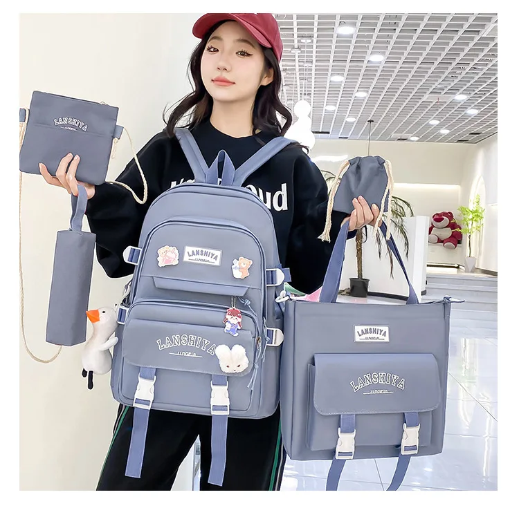 4 pièces/ensemble nouvelle Version coréenne Mori Harajuku étudiant cartable lycéen femme grande capacité sac à dos mode décontracté