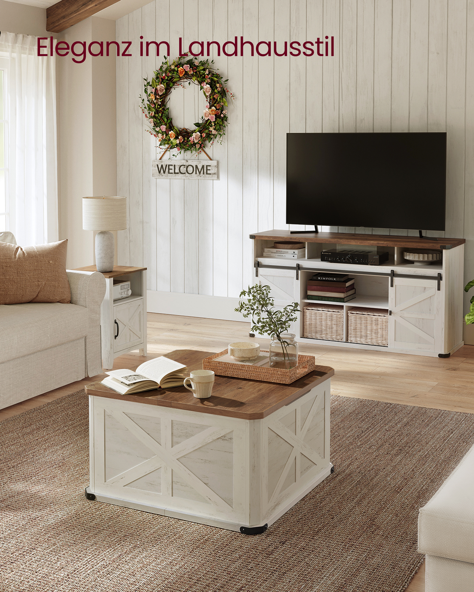 VASAGLE salontafel, met dubbelzijdige opklapbare hoezen, opbergruimte in het landhuis