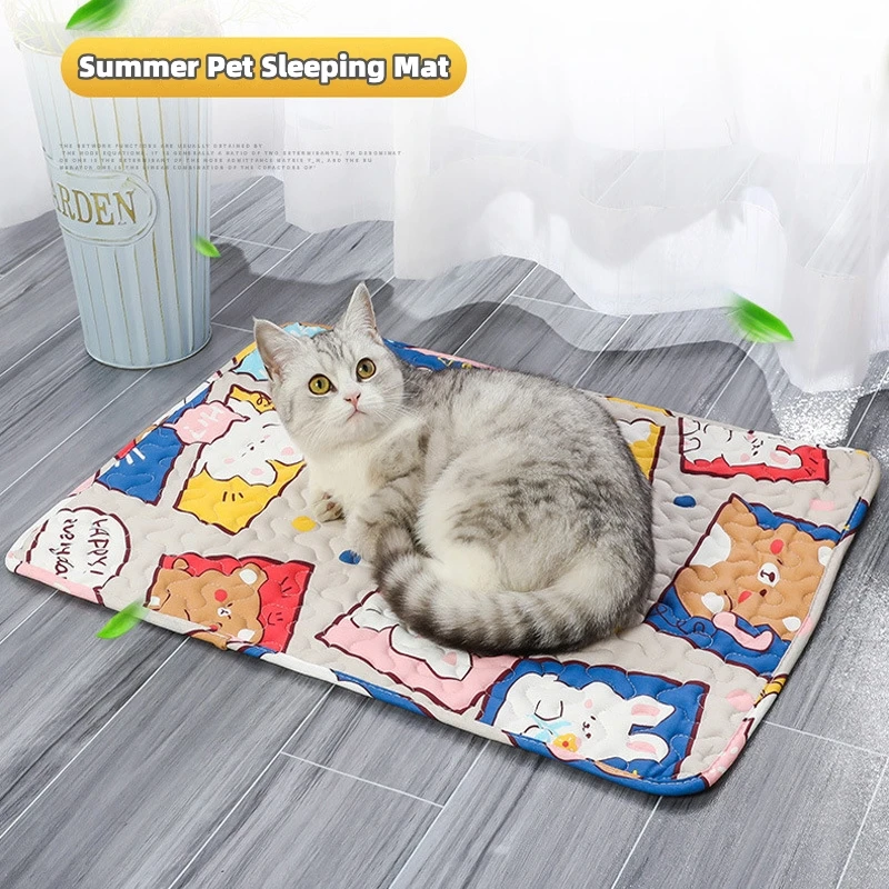 Selimut Hewan Peliharaan Tempat Tidur Anjing Tikar Lembut Kucing Tikar Tidur Musim Panas Tikar Pendingin untuk Anjing Kecil Menengah Bantal Bernapas Bisa Dicuci Mesin