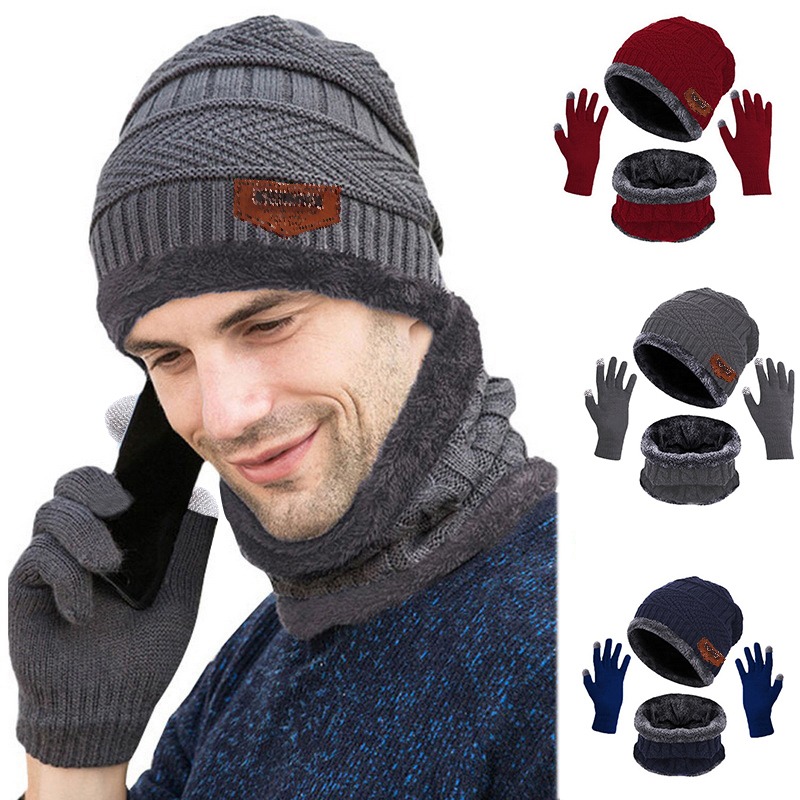 3 pièces/ensemble hiver chaud velours chapeau écharpe gants ensemble pour hommes femmes en plein air équitation chapeau bonnets cou Protection écharpe casquette