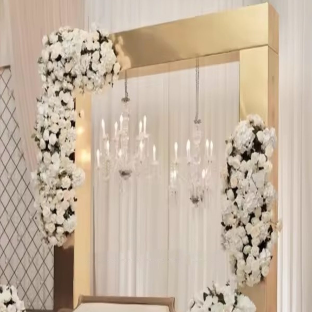 No flowers)Wedding Decoration Items Acrylic Mirror Arches Background Wedding Gold  Arch Backdrop Stand