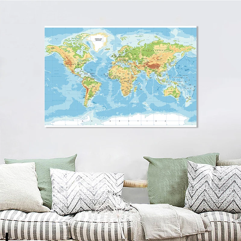 150 * 100 cm Mapa terenowa świata Plakat ścienny Duże płótno Malarstwo Edukacja Artykuły szkolne Biuro Klasa Wystrój domu