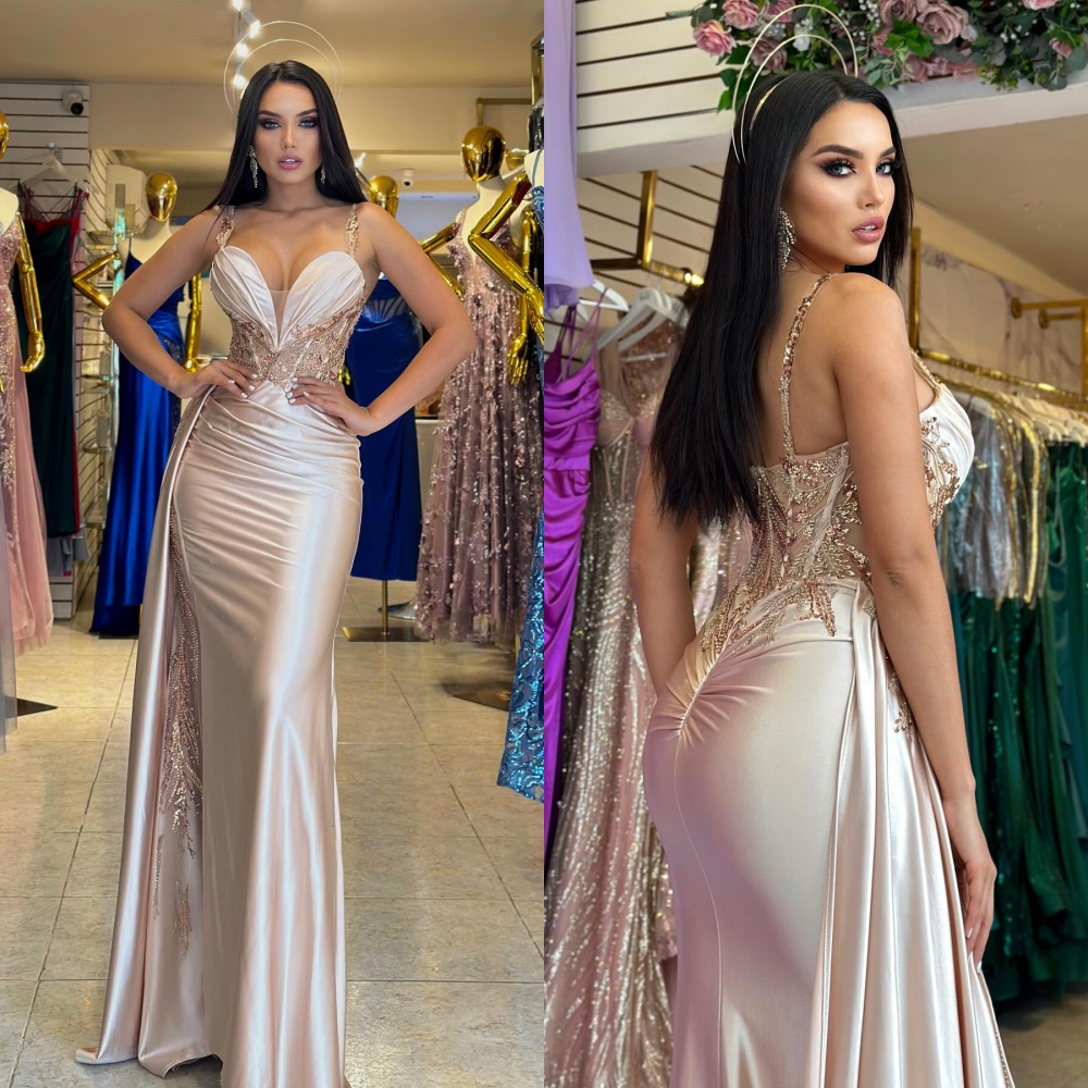 ที่กําหนดเอง Jersey Sequined Applique ประดับด้วยลูกปัด Draped Graduation A-Line Sweetheart Bespoke โอกาสชุดยาวชุด es