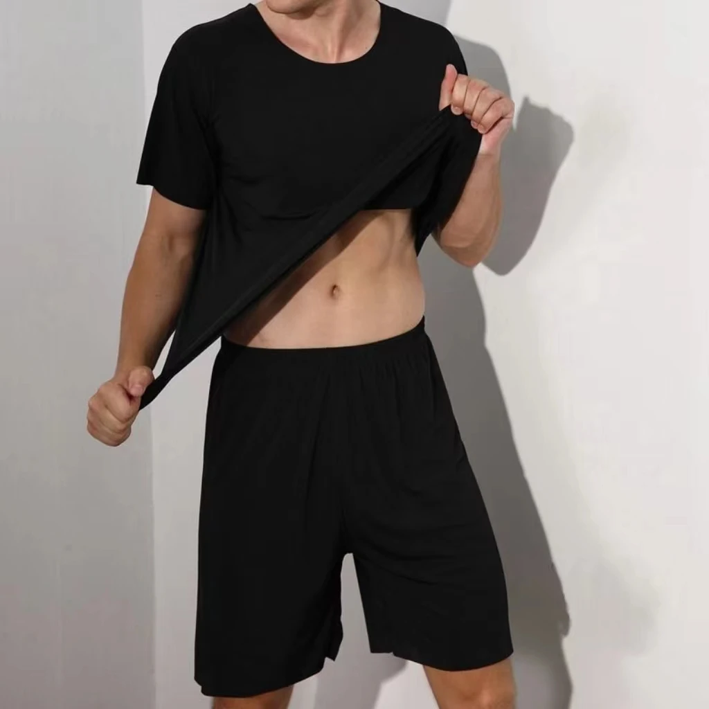 Heren tweedelige ijszijde pyjama Loungewear heren Plus Size Pyjama Thuis Set heren zomer dunne modale pyjama met korte mouwen