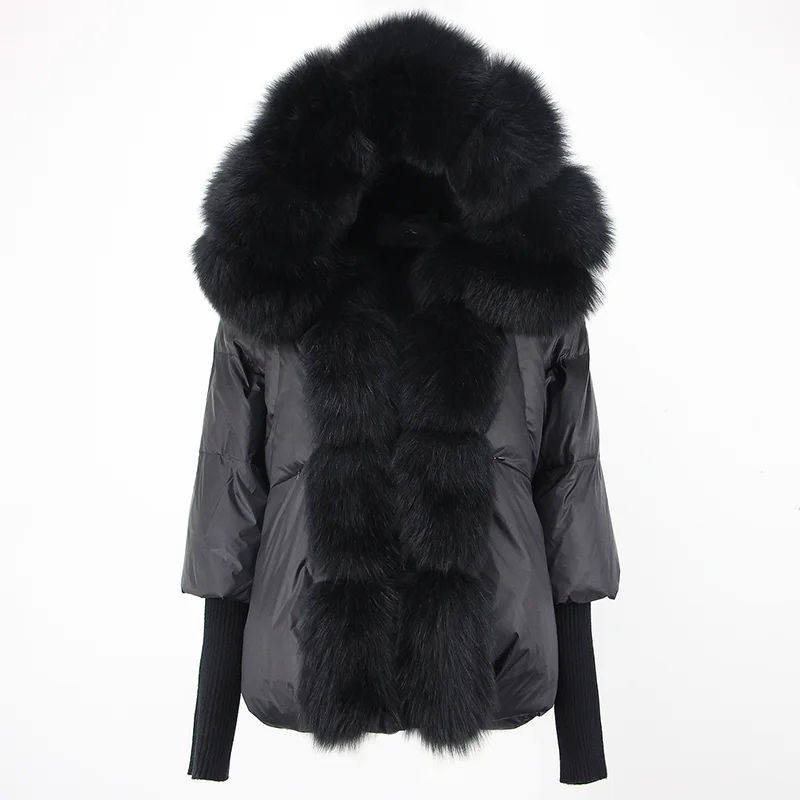 2023 neue Winter jacke Frauen Echt fuchs Pelz kragen Kapuze natürliche dicke warme lose übergroße Enten Daunen mantel Streetwear Oberbekleidung