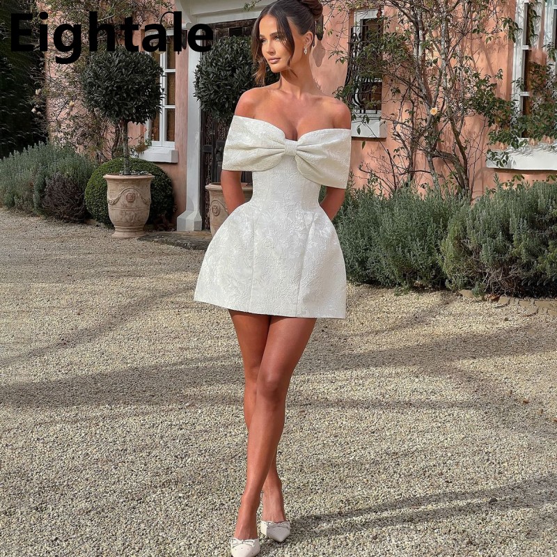 Mini-Hochzeitskleider 2025, böhmische Brautkleider, Spitze, Schleife, schulterfrei, kurz, schlicht, Robe de Mariage, individuell gestaltet