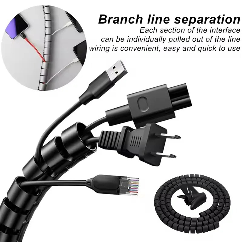 2M Cable Tube Clip Flexible Spiral Wire Protector Cable Organizer Computer Cord Protective Tube Clip Desk Tidy Management Tools