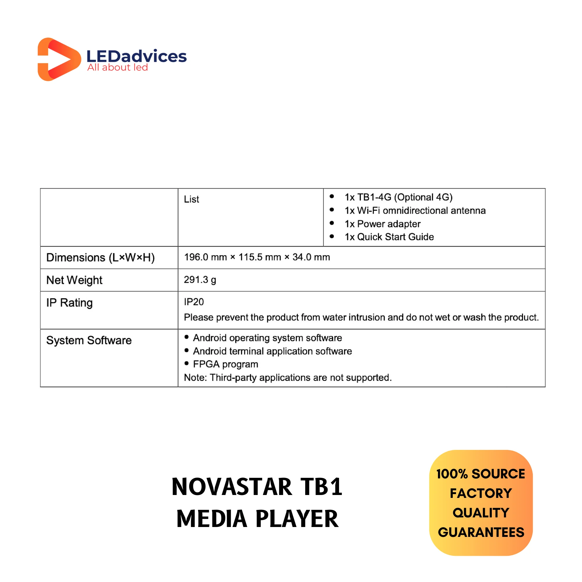 Best Price Novastar TB1 Media Player Synchroniz Display For LED Display Wall 650000 Pixels WIFI Control Taurus Series