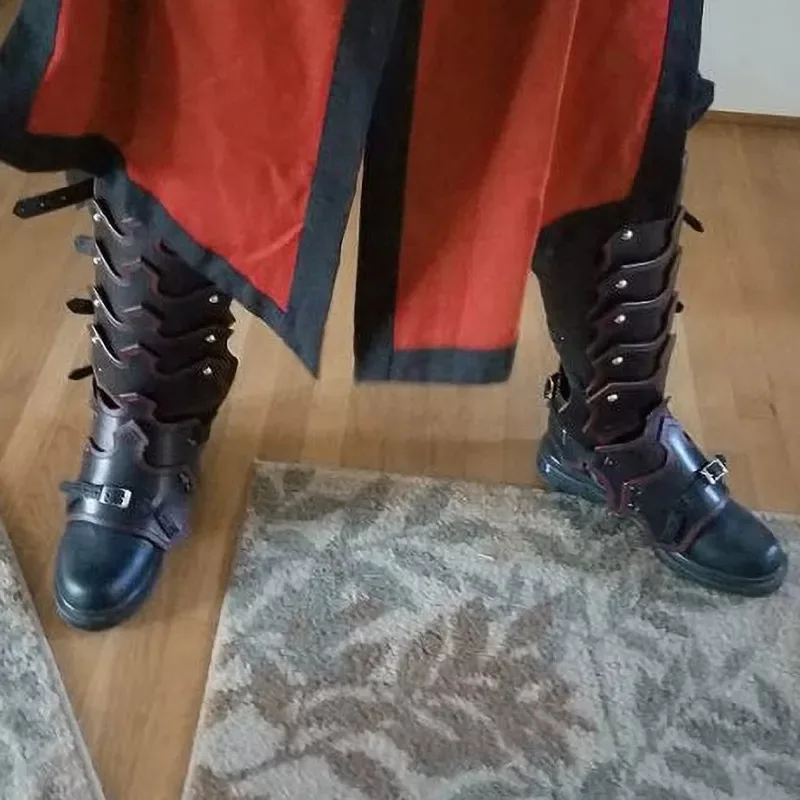 中世 Larp Pu レザー脚鎧ゴシックグリーブゲートルバイキング騎士衣装キットコスプレライダー靴ブーツカバー男性のための