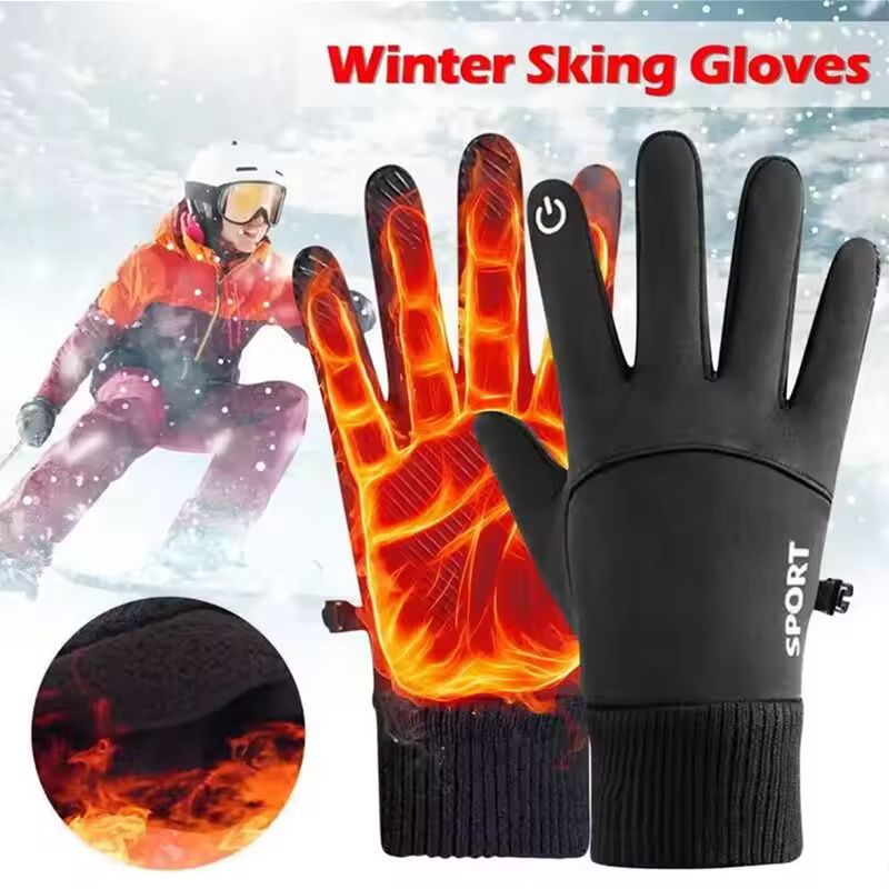 Noir hiver chaud doigts complets imperméable cyclisme Sports de plein air course moto Ski écran tactile gants polaires