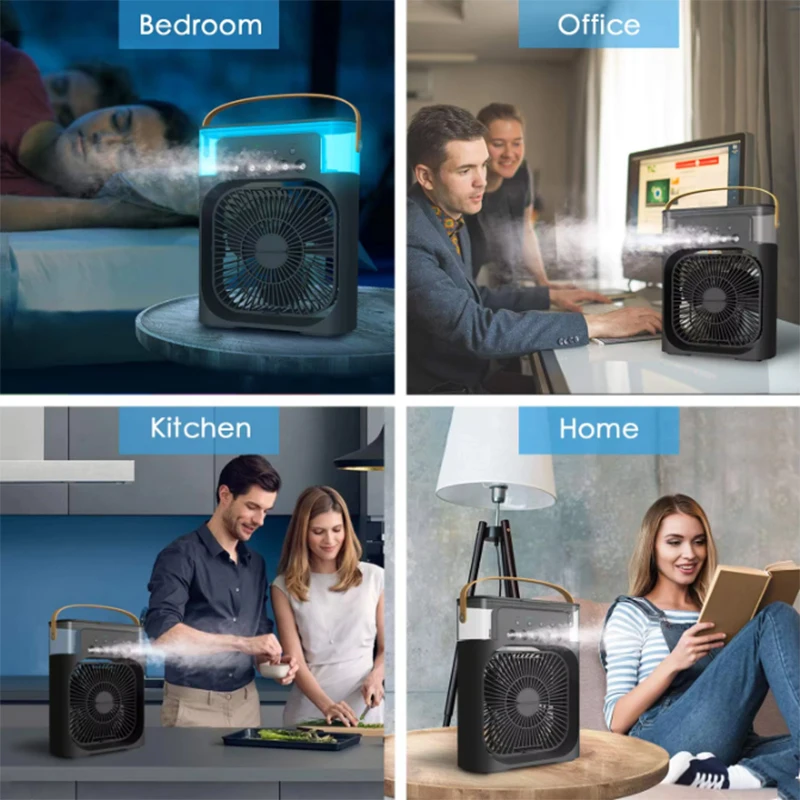 Ventilador de refrigeración de verano 3 en 1, humidificador de escritorio portátil, Mini aire acondicionado USB, luz nocturna, niebla de agua para el hogar y la Oficina