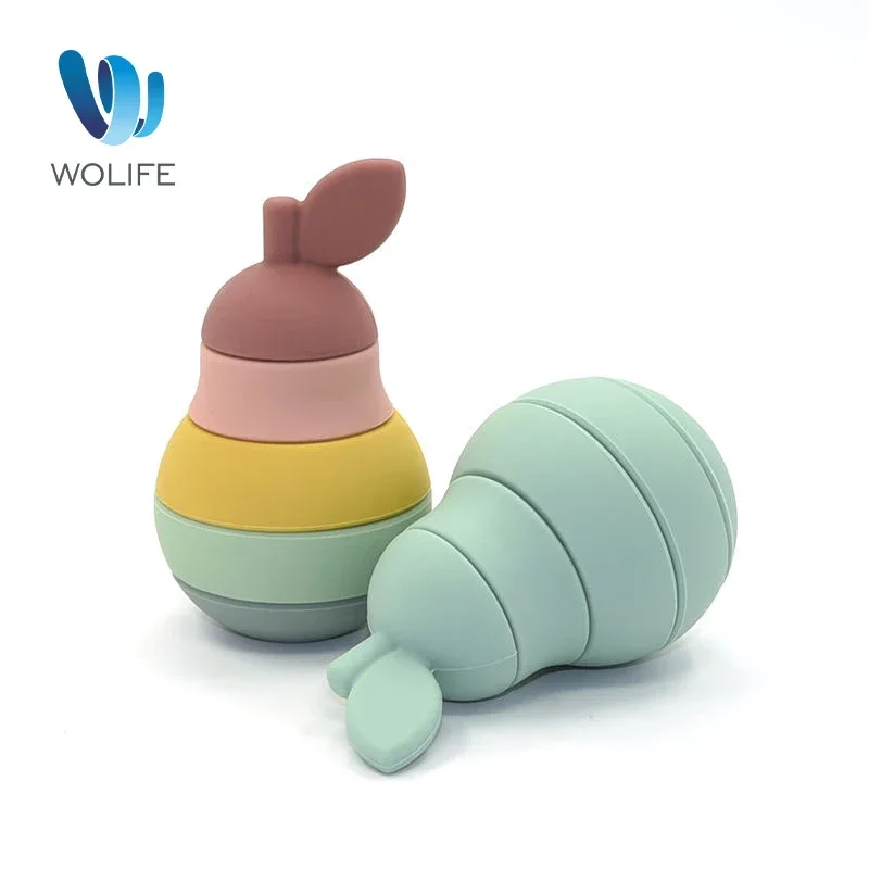 Jouet en silicone en forme de fruit empilable pour le développement du cerveau des enfants, sans BPA, design en forme de formage de pomme, bon jouet mignon