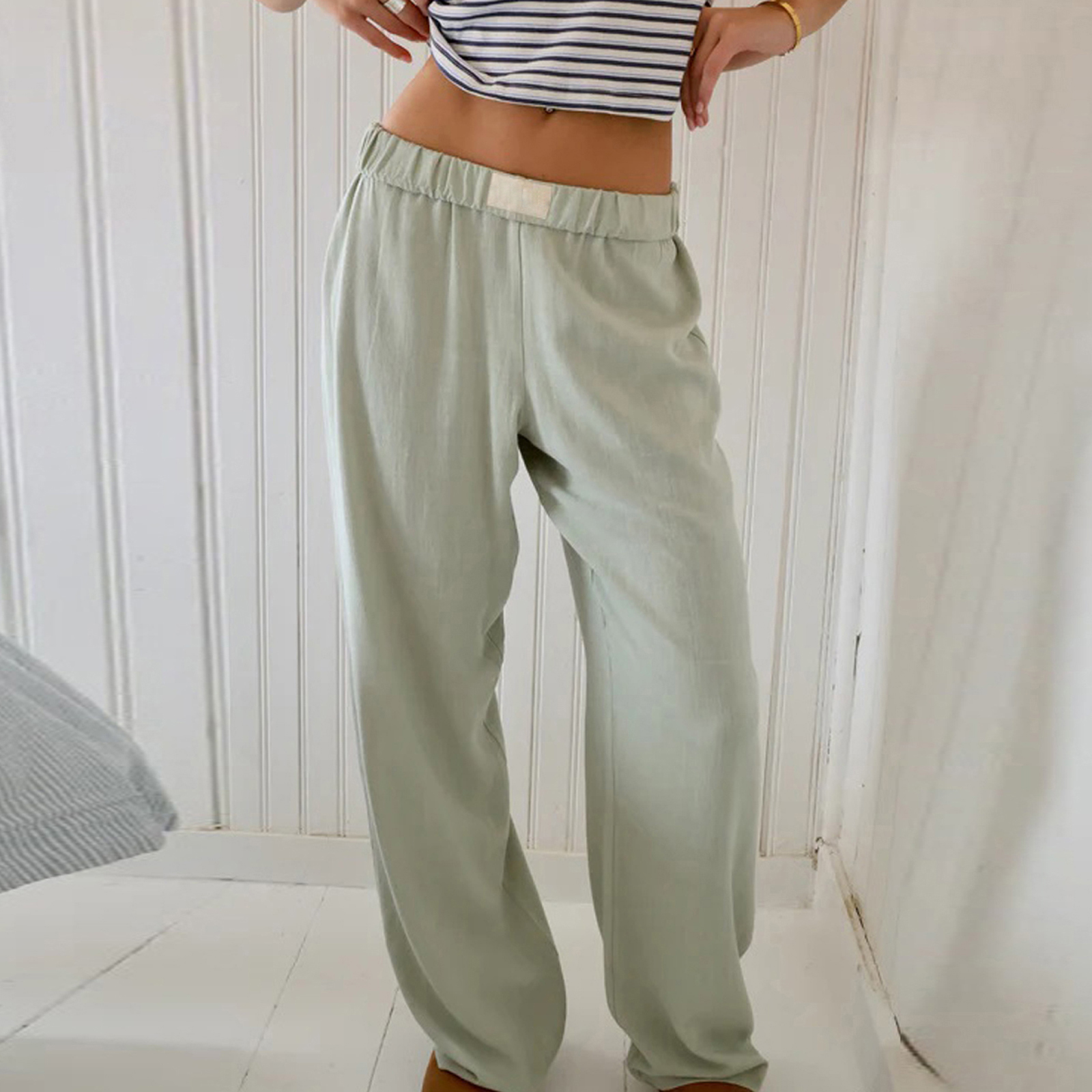 Combhasaki feminino y2k vintage retro casual calças compridas elástico cintura larga sólida calças soltas loungewear calças streetwear
