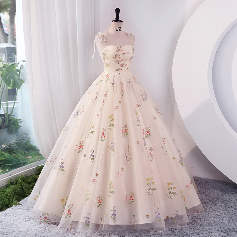 Robe longue de luxe brodée de fleurs pour femmes, tenue de soirée de mariage, de tir, de fête d'été, pour Occasions formelles, réception, 2024