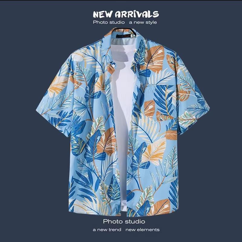 Camisa hawaiana de manga corta con estampado de dibujos animados para hombre, ropa informal holgada para la playa, moda urbana, Verano