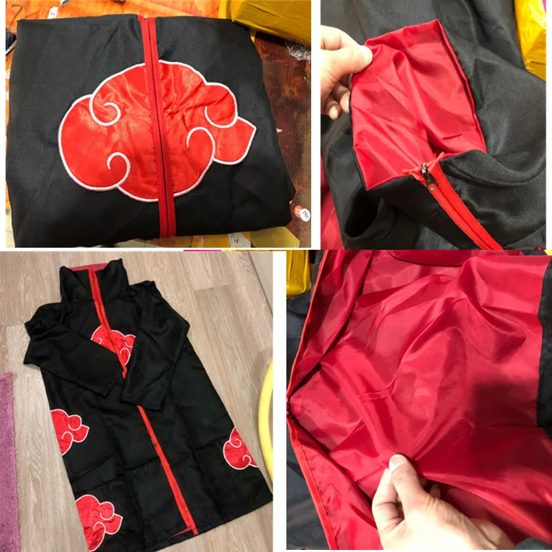 Anime Ninja Cosplay Kostüm Halloween Dawn Organisation Robe bestickt Red Cloud Umhang Unisex schwarz Robe Halskette Ring
