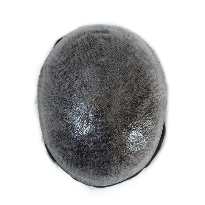 Prótese capilar masculina i pele 0.12-0.14mm pu completo com nós 100% unidade de sistema de substituição de cabelo humano prótese capilar de cabelo remy