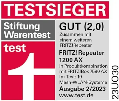 SONO FRITZ! Repeater 1200 AX (ripetitore Wi-Fi 6) dotato di due unità radio (banda 5 GHz (fino a 2.400 Mbps) 2,4 GHz (fino a 600 Mbps), versione in lingua tedesca)