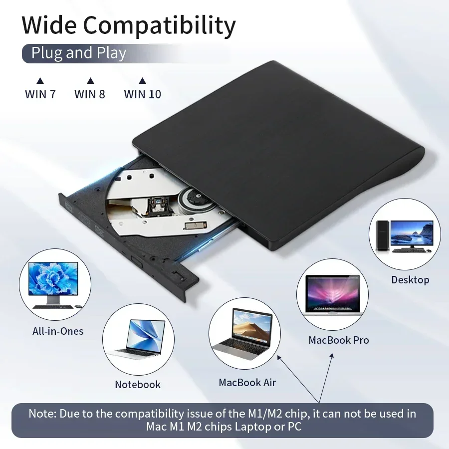 USB 3.0 Typ-C Externer DVD-Brenner Optisches Laufwerk RW CD DVD-ROM Schreibgerät Leser Player Tragbarer DVD-Recorder für PC Laptop