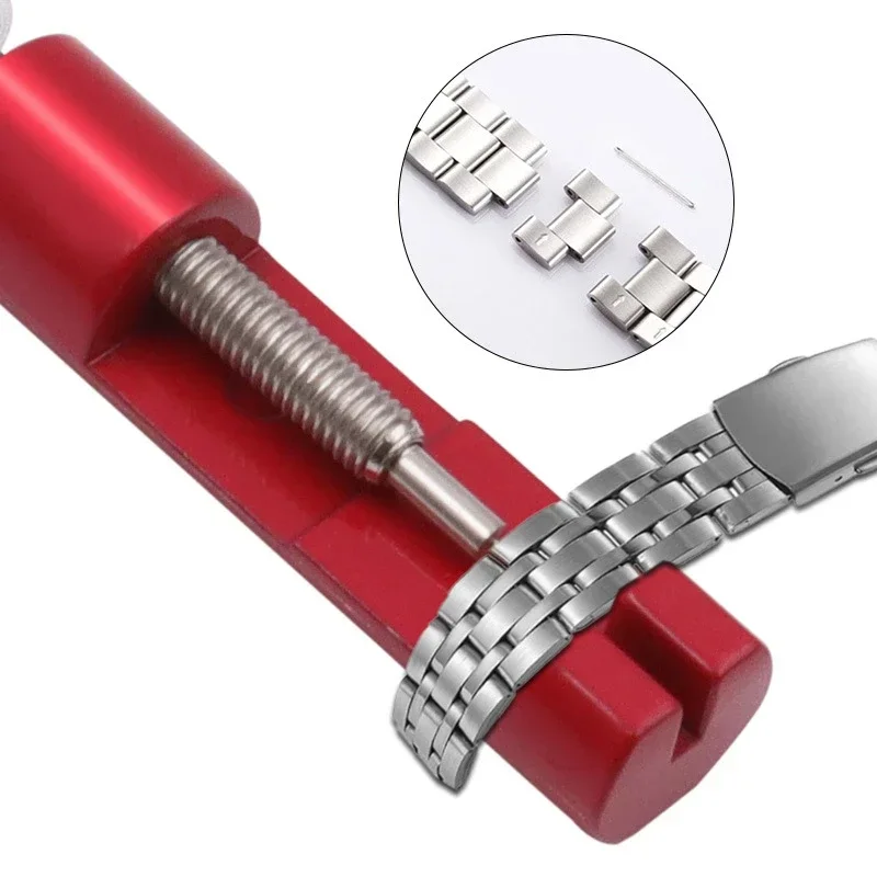 Ferramenta de reparo de relógio de metal, ferramenta de ajuste de pulseira de relógio com pino de relógio, removedor de pino de ligação, fácil de remover e ajustar