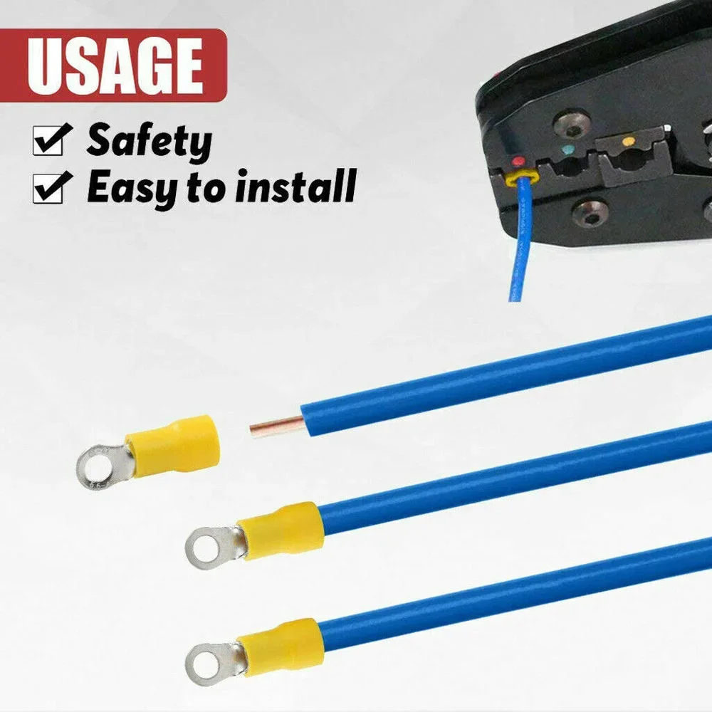 10/50/100 Chiếc Vòng Màu Vàng 4-6MM Cách Điện Kết Nối Điện Lọn Uốn Nhà Ga Cáp Dây 12-10AWG Âm Thanh Xe Ô Tô Lọn Uốn Đầu Kết Nối