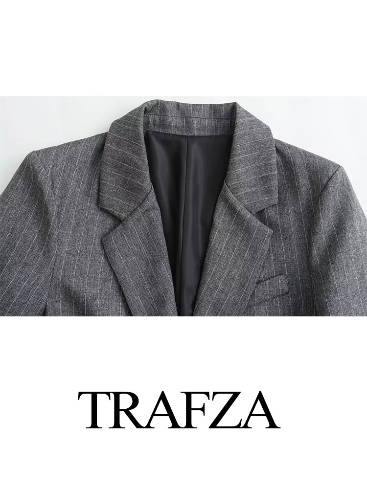TRAFZA 春 2 ピーススーツ女性のための V ネック長袖シングルブレストブレザーコート + ひだストリート女性のミニスカート