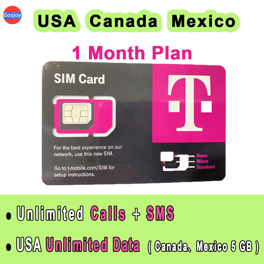 1 mês EUA, Canadá, Cartão Sim / eSIM pré-pago mecânico; Dados ilimitados 5G/4G e CALL e SMS (Canadá, Mexico 5 GB); Dados LTE de Internet americanos
